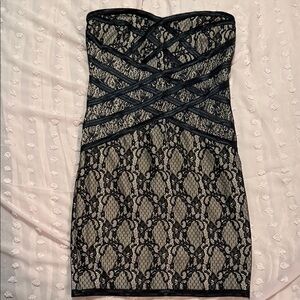 The Vintage Shop Black and Cream Strapless Lace Dress